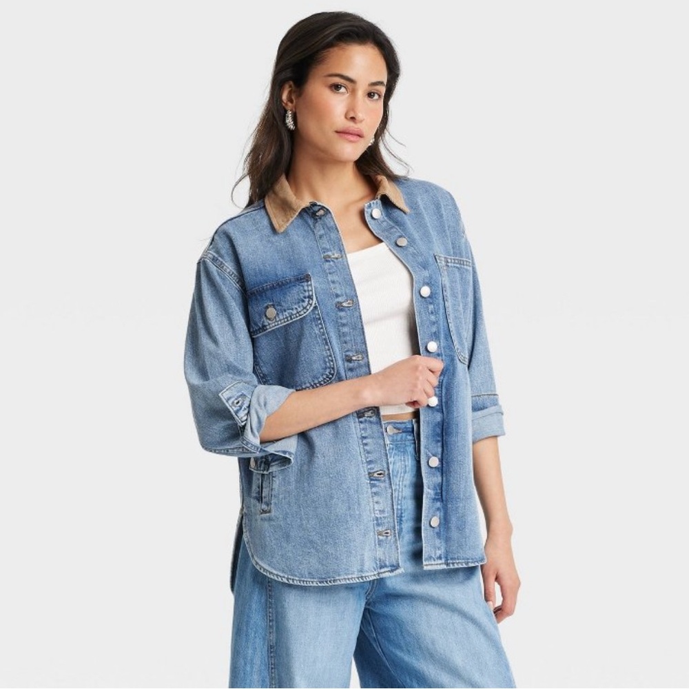 Women's Long Sleeve Denim Shacket Universal Thread Blue NWOT Fall Barn Jacket